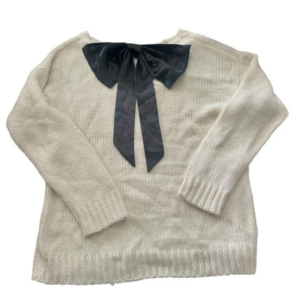 Forever 21 Bow Detail Knit Sweater - Junior Size Medium - Ivory and Black